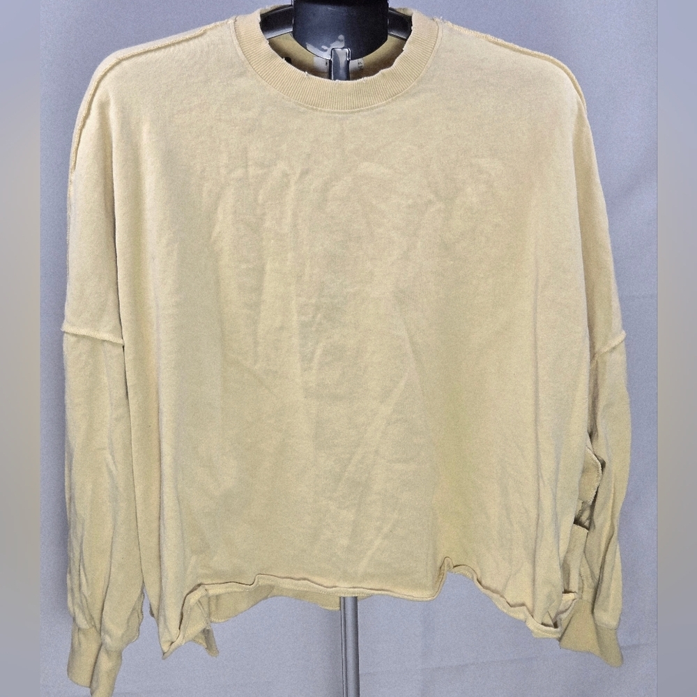 Mod Ref 100% Cotton Distressed Oversized Crop Elevated Basic Sweatshirt, M/L